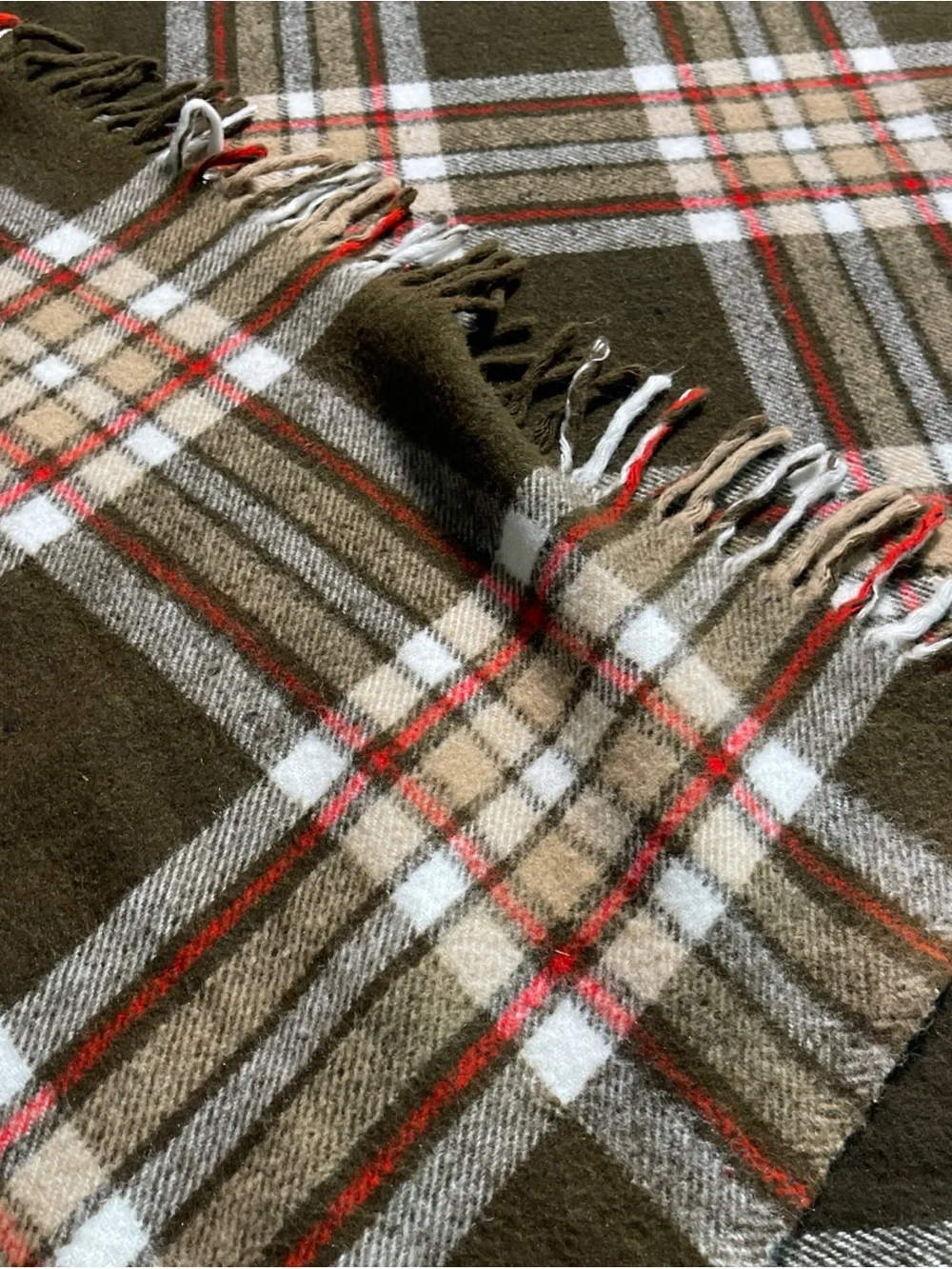 Vintage FARIBO FARIBAULT WOOLEN MILL CO Brown Red Cream Plaid Wool Throw Blanket